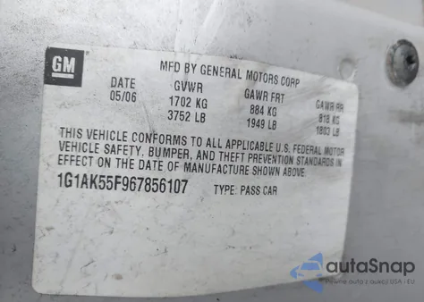 2006 Chevrolet Cobalt Ls z USA, uszkodzony, nr VIN 1G1AK55F967856107